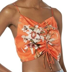 Allsaints Alexia Dorado Floral Print Silk Blend Top In Flame Orange Size 8 NWT